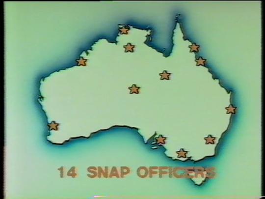 Image of a map of Australia with 12 stars marking locations across the country. A caption reads '14 SNAP officers'.