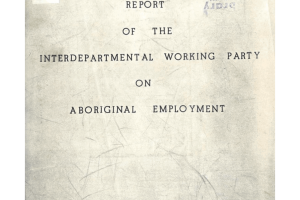 Cover of the report of the Interdepartmental Working Party on Aboriginal Employment. The subtitle reads: 'Canberra 31st July 1976'.