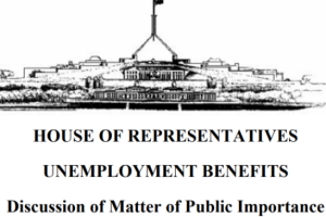 House of Representatives, Unemployment Benefits, Discussion of Matter of Public Importance, Speech, Cover Page