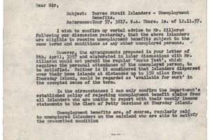 Thumbnail image of a letter from A W Cox to the Under Secretary of the Department of Health and Home Affairs, dated 14 November 1957.