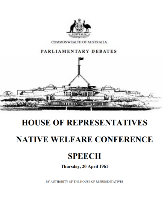 House of Representatives, Native Welfare Conference Speech, cover page